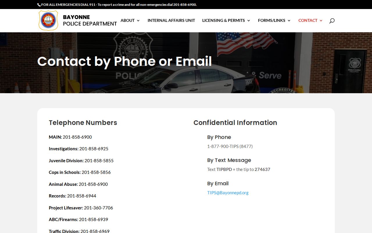 Hudson County Bayonne Police arrest-record contact source