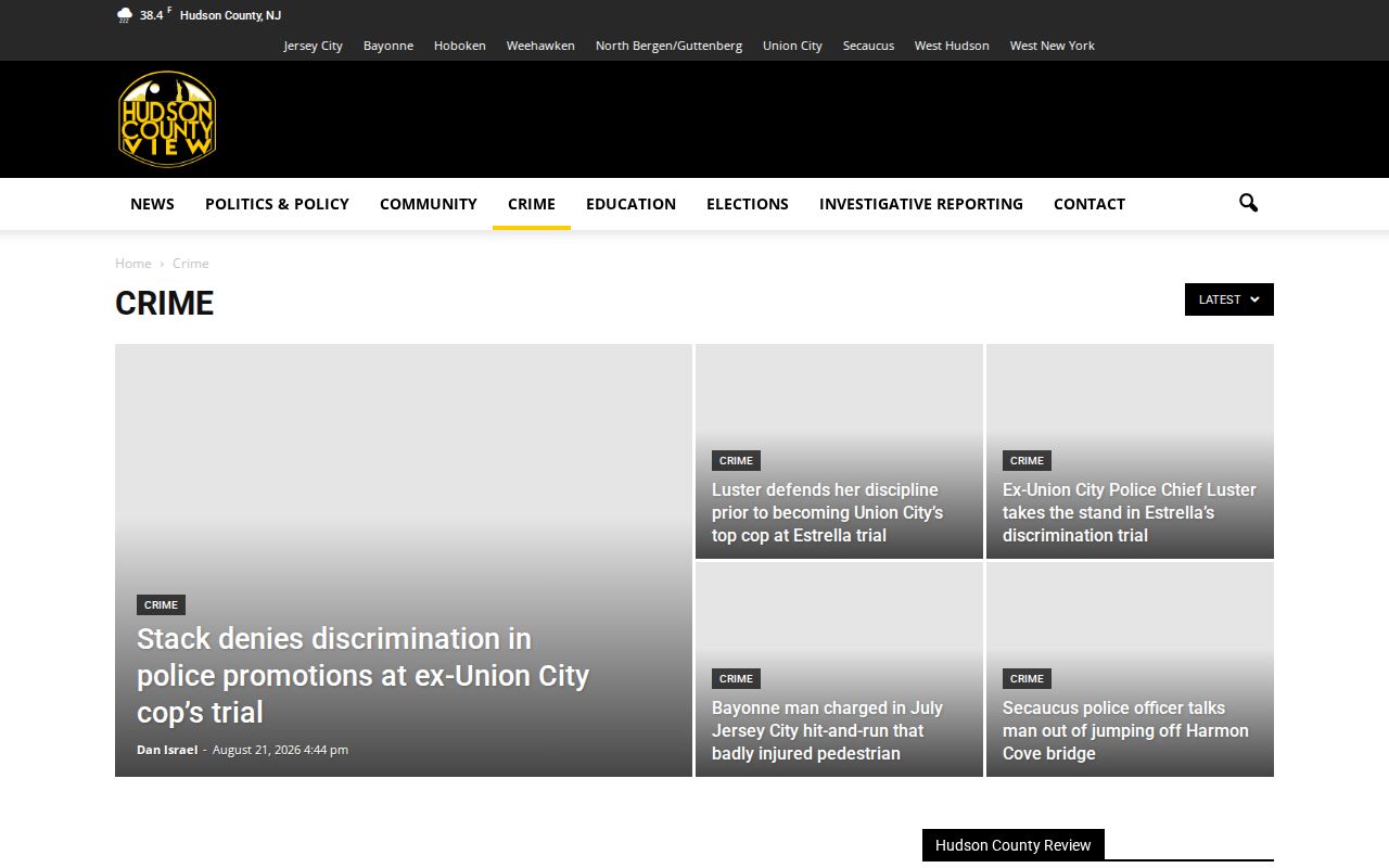 Hudson County crime-record source showing the Hudson County View crime-news section