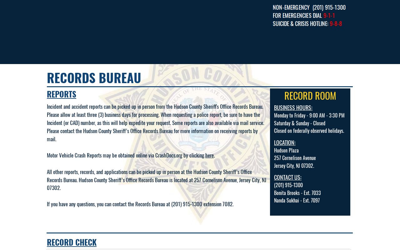 Hudson County Sheriff records request information for booking-related record research