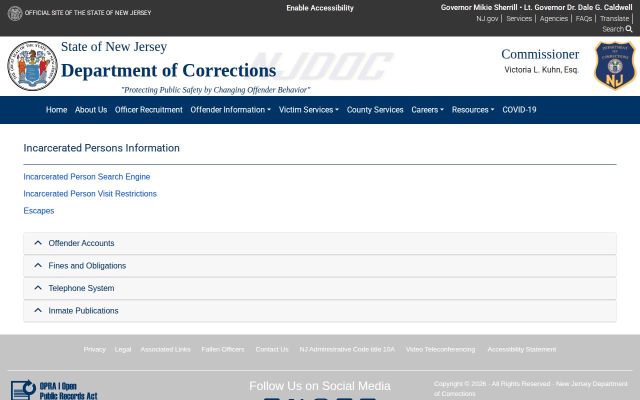 Hudson County state offender record reference from NJDOC